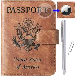 Airtag Slot Passport Holder Cover Wallet Travel Essentials Leather Rfid Blocking